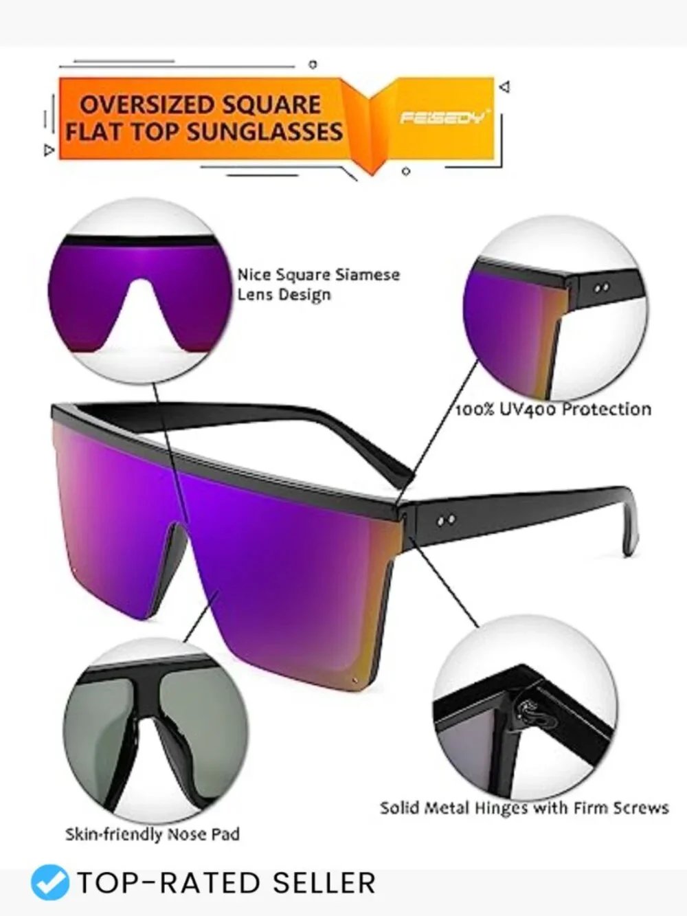 Oversized Square Flat Top Sunglasses Unisex Trendy Visor Shades